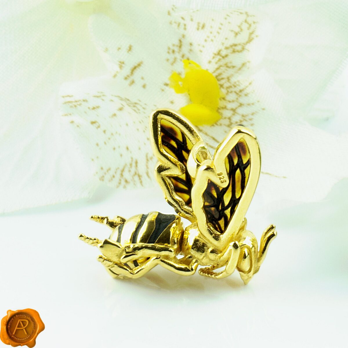 Carved Amber Gold Bee - Image 7
