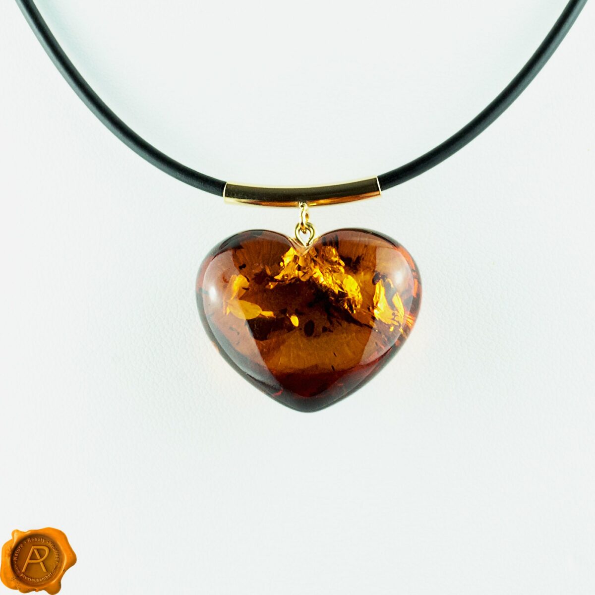 Amber Gold Heart Choker Pendant - Image 4
