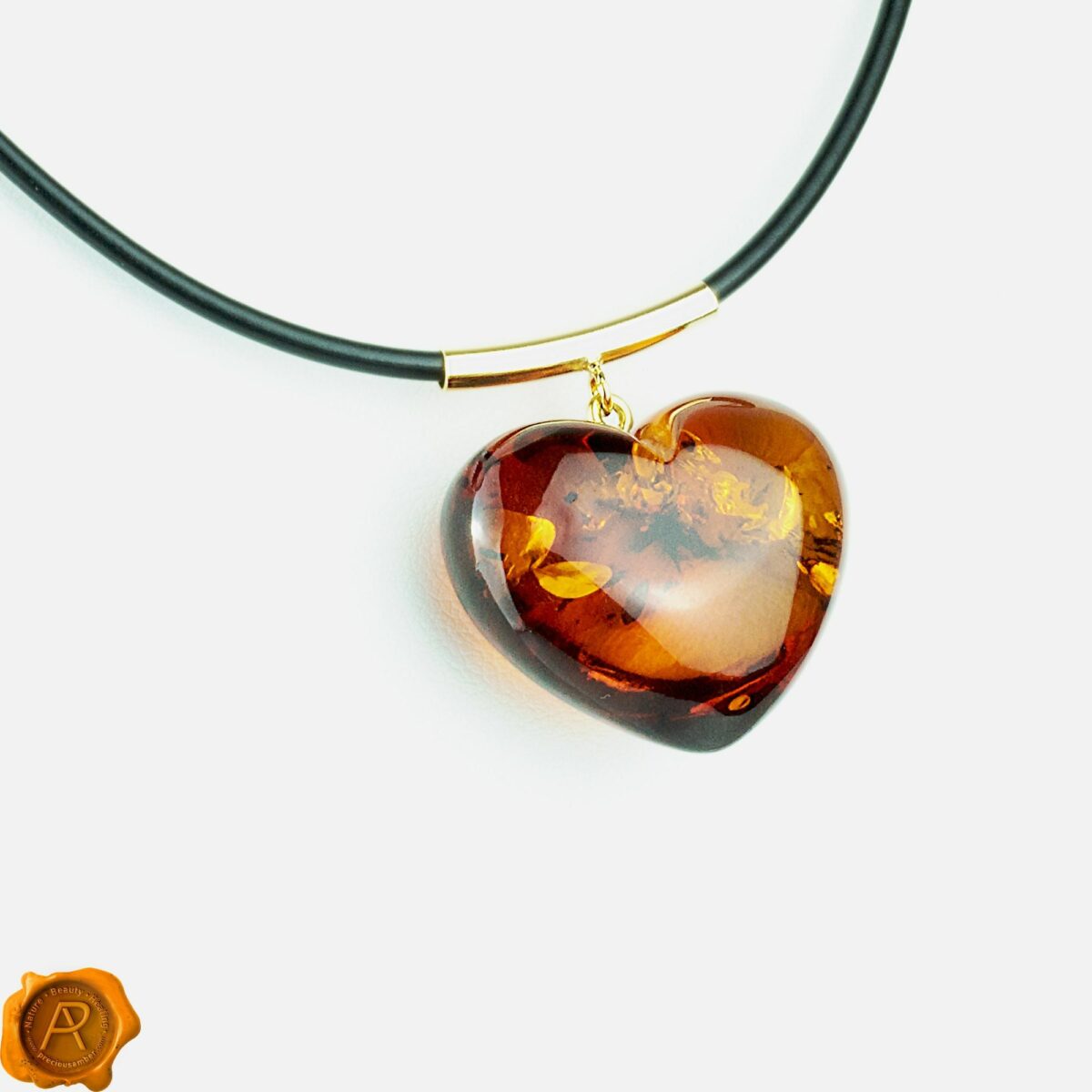 Amber Gold Heart Choker Pendant - Image 1