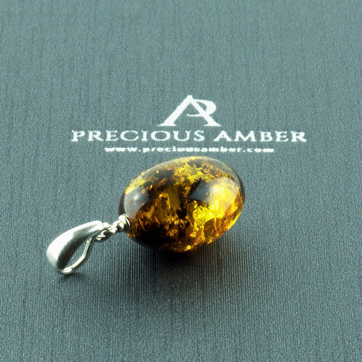 Earthy Amber Olive Silver Charm - Image 1