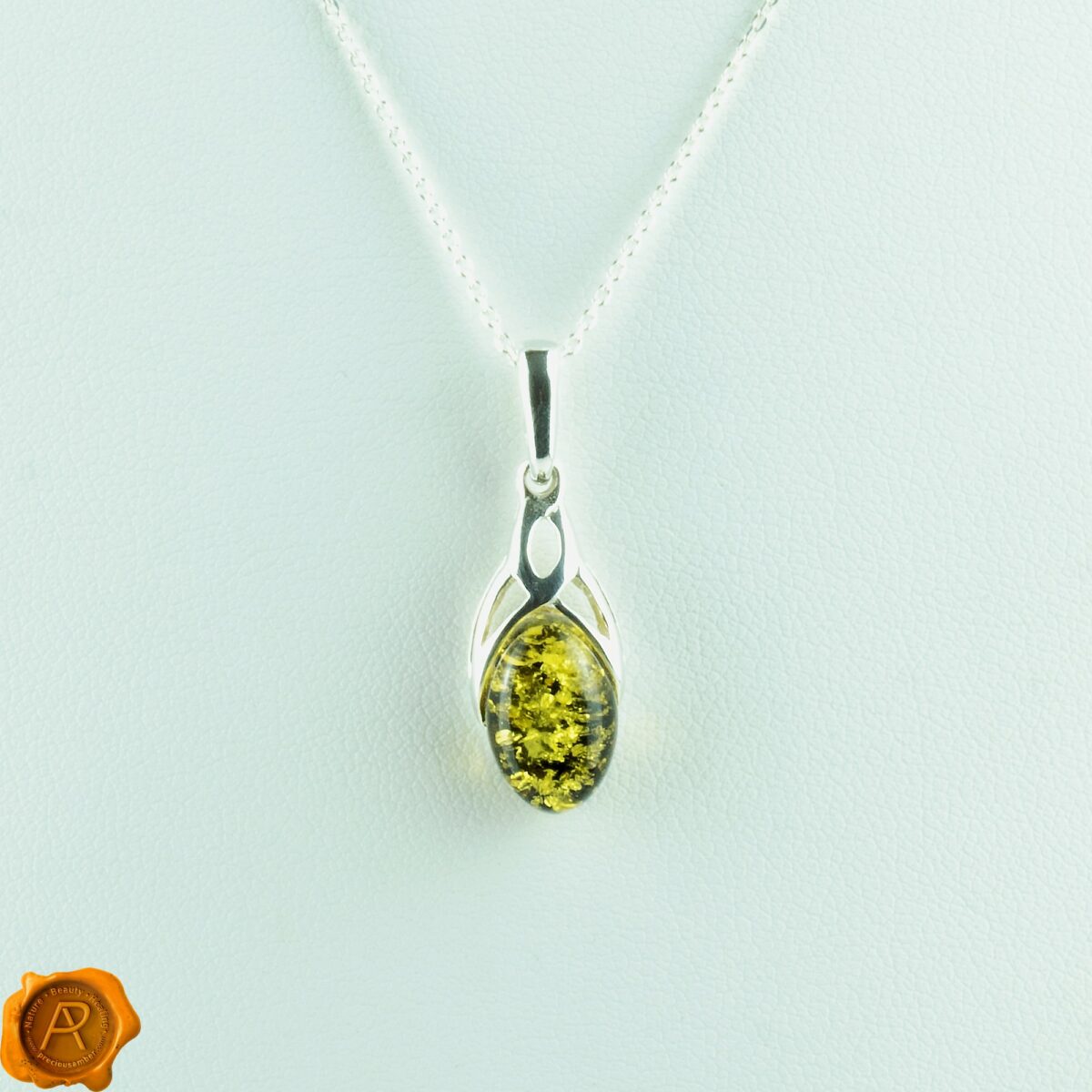 Celtic Green Amber Silver Charm - Image 2