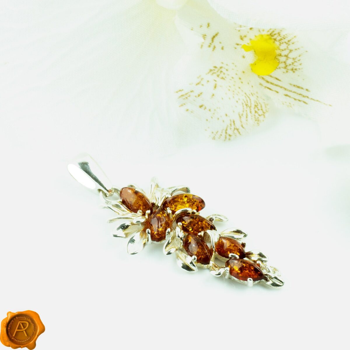 Subtle Honey Amber Silver Pendant - Image 4