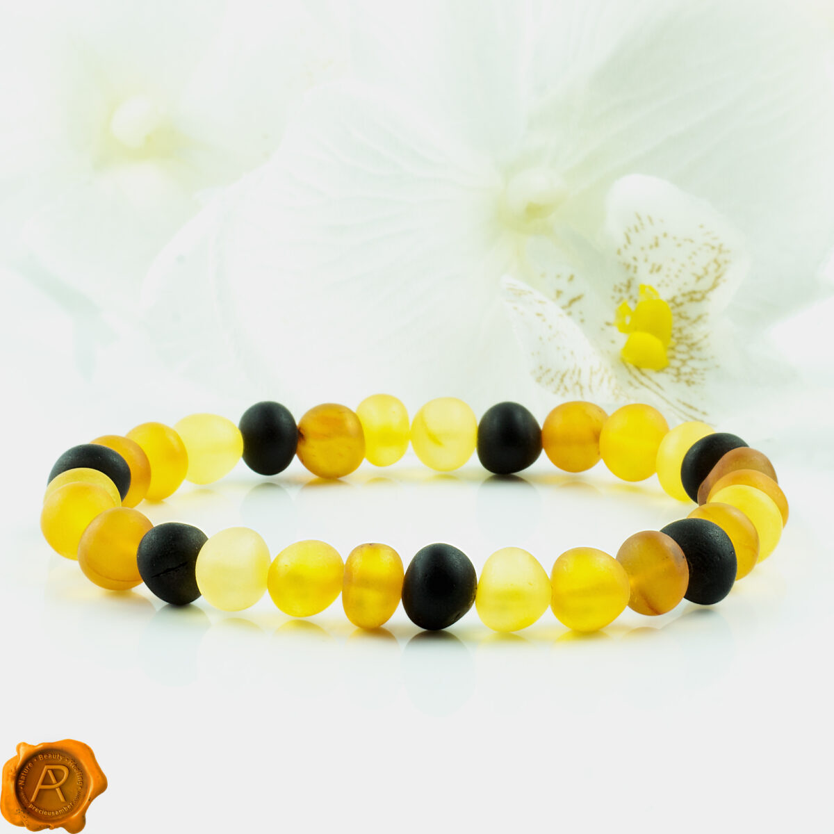 Round-Beads-Healing-Arthritis-Baltic-Amber-Gemstone-Elastic-Crystal-Stretchy-Healing-Multicolour-Rainbow-Bracelet-for-Women-uk-Ireland-Jewellery-Dublin Raw Amber Rainbow Bracelet - Image 2