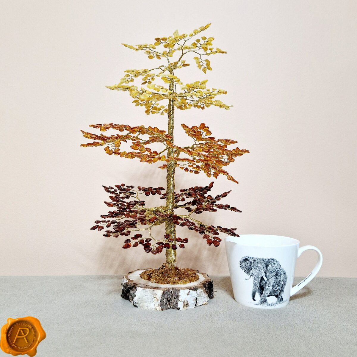 Stunning Handmade Amber Tree Gift Amber Oak Tree 1008 Leaves *rainbow* - Image 2