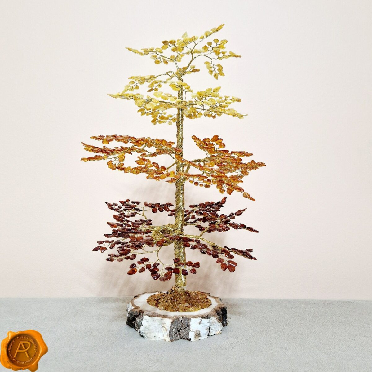 Stunning Handmade Amber Tree Gift Amber Oak Tree 1008 Leaves *rainbow* - Image 1