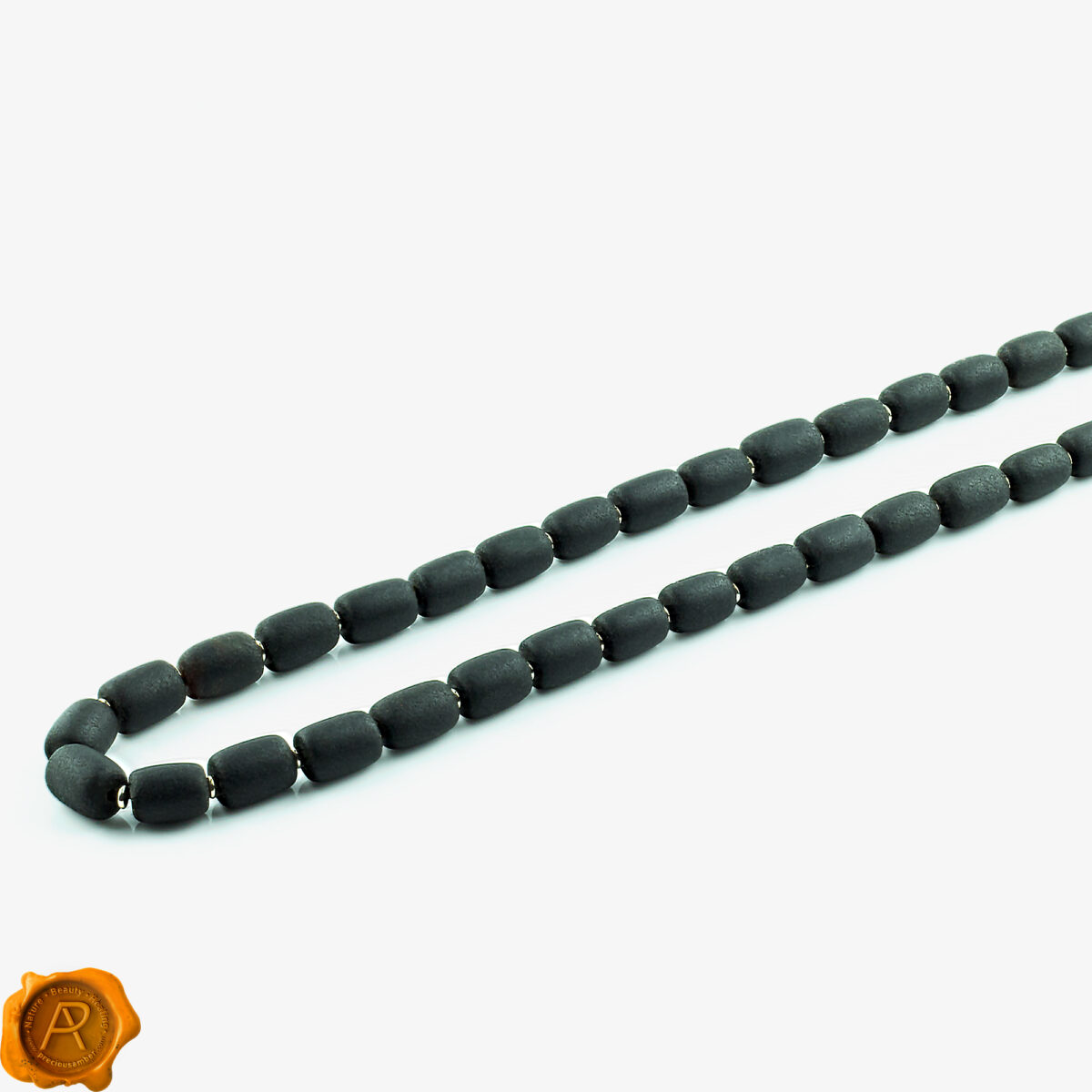 Black Amber Barrel Necklace - Image 2