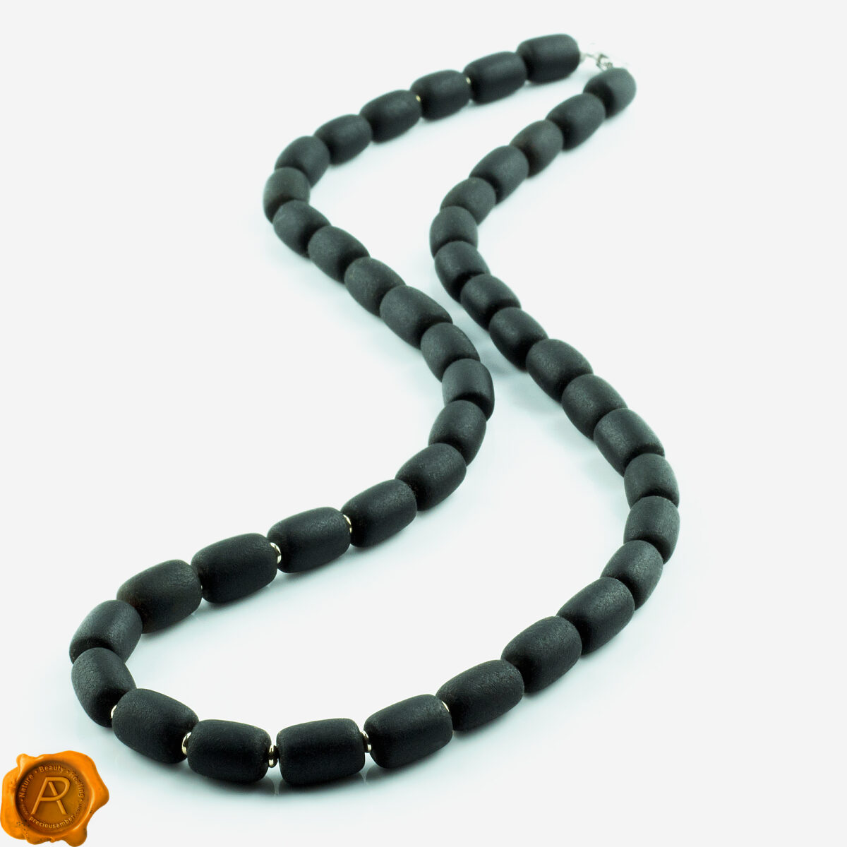 Black Amber Barrel Necklace - Image 3