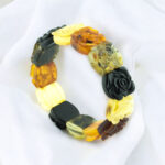 Carved Rose Multicolour Amber Bracelet