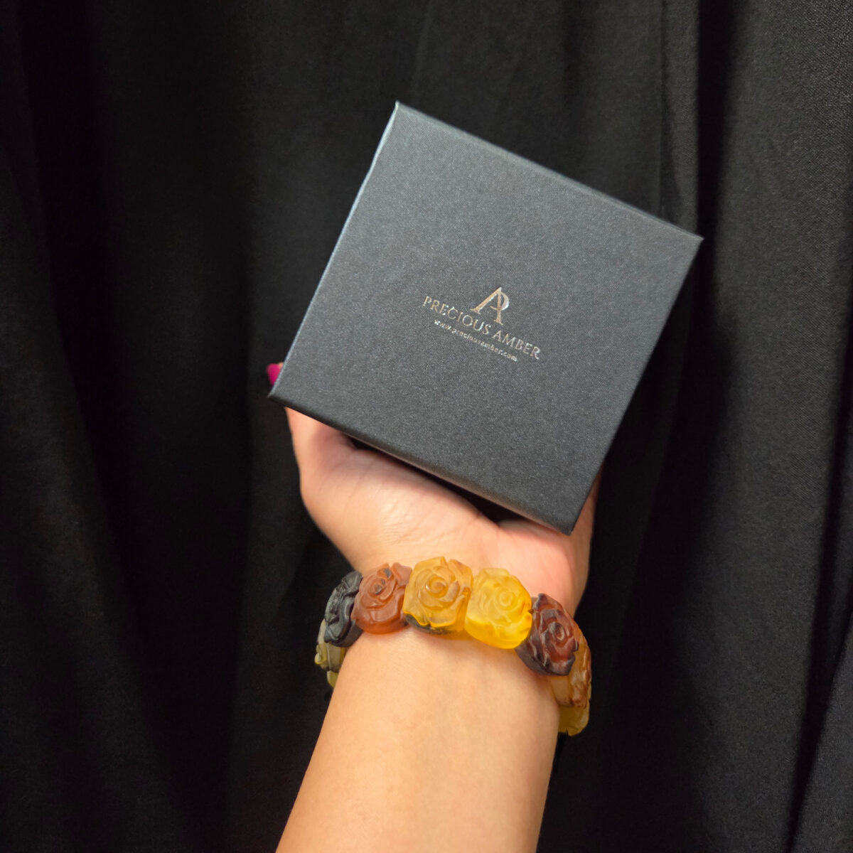 Rose Multicolour Natural Baltic Amber Elastic Bangle Bracelet, Large Gemstone Flower Romantic Jewellery Gift Wife Girlfriend Women