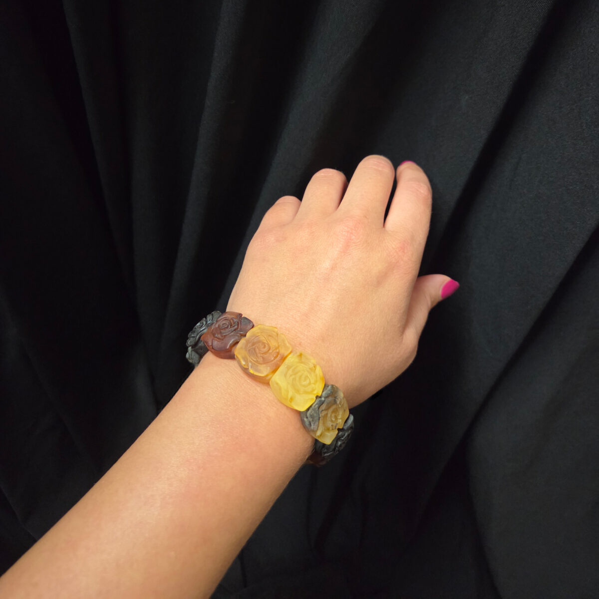 Carved Rose Multicolour Amber Bracelet - Image 2