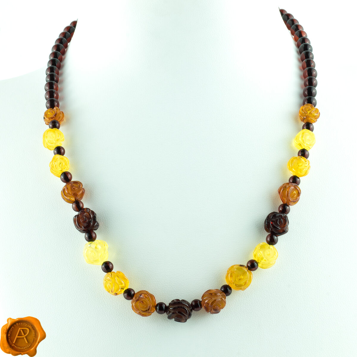 Carved Amber Rose Necklace - Image 4