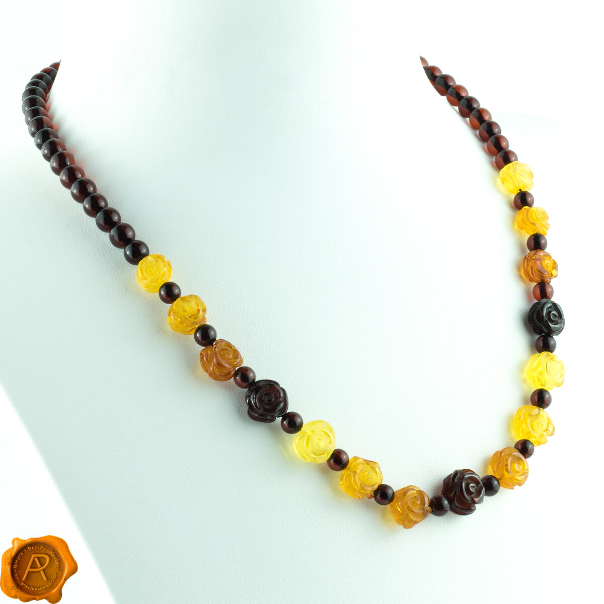 Carved Amber Rose Necklace - Image 1
