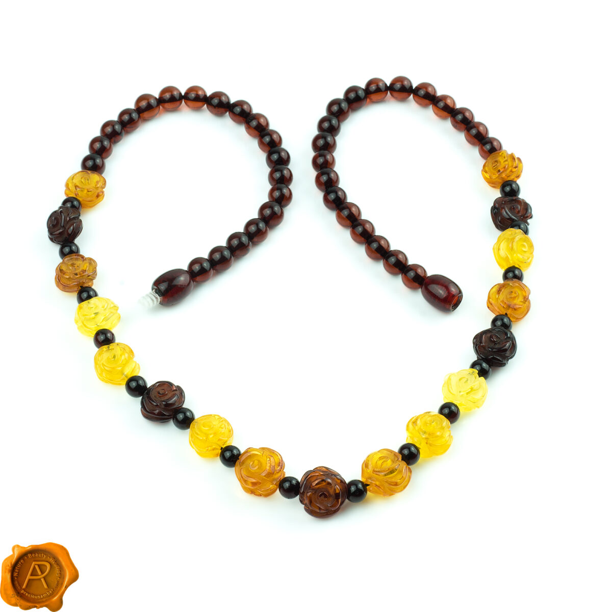 Carved Amber Rose Necklace - Image 5