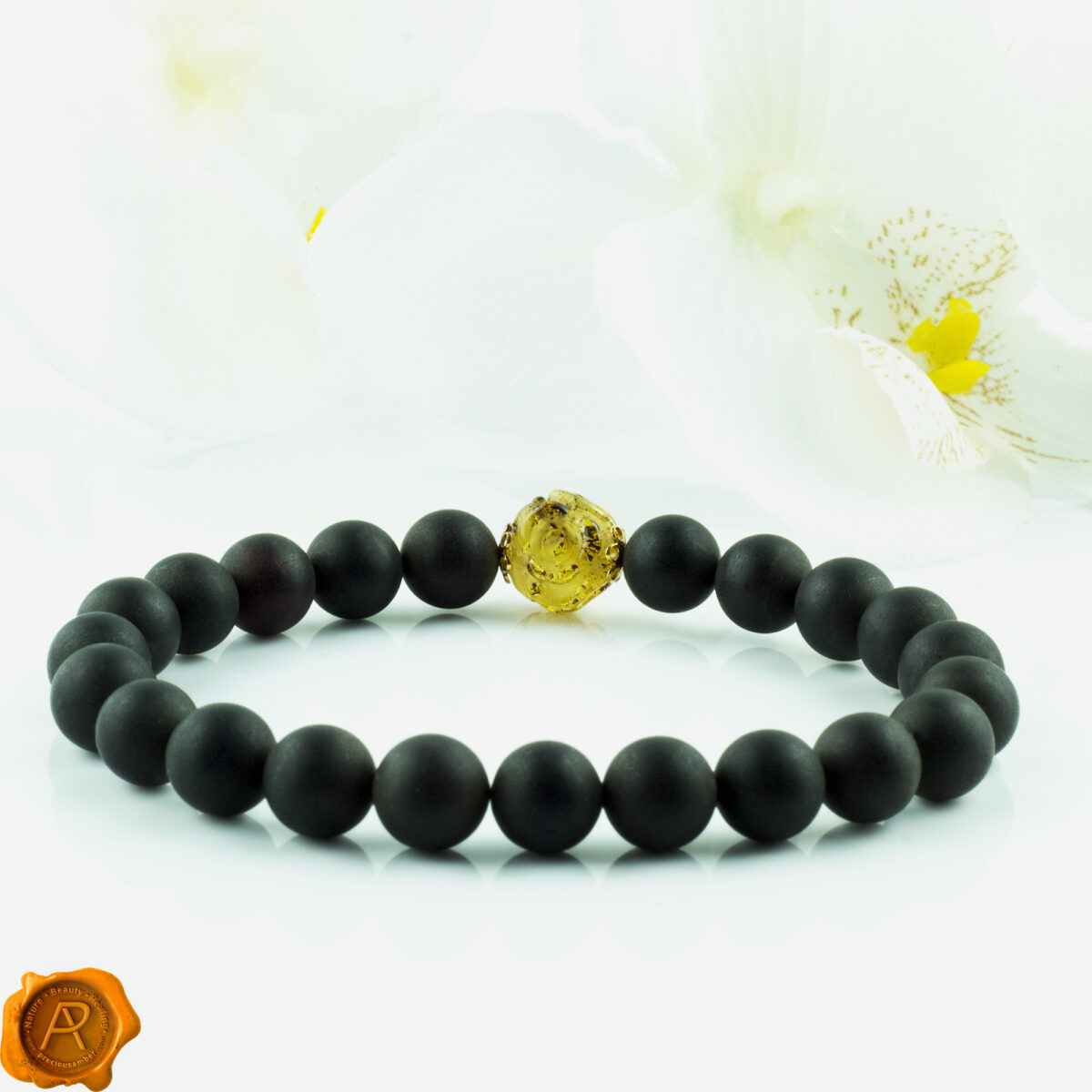 Black Amber Rose Bracelet - Image 2