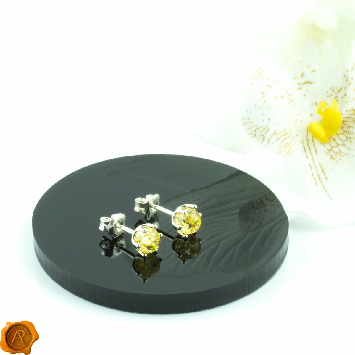 Dainty Lemon Amber Stud Earrings - Image 2