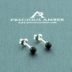 Minimalist Black Amber Stud Earrings