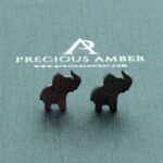 Carved Elephant Amber Stud Earrings