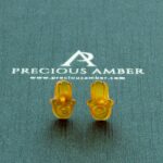 Carved Amber Hamsa Hand Stud Earrings