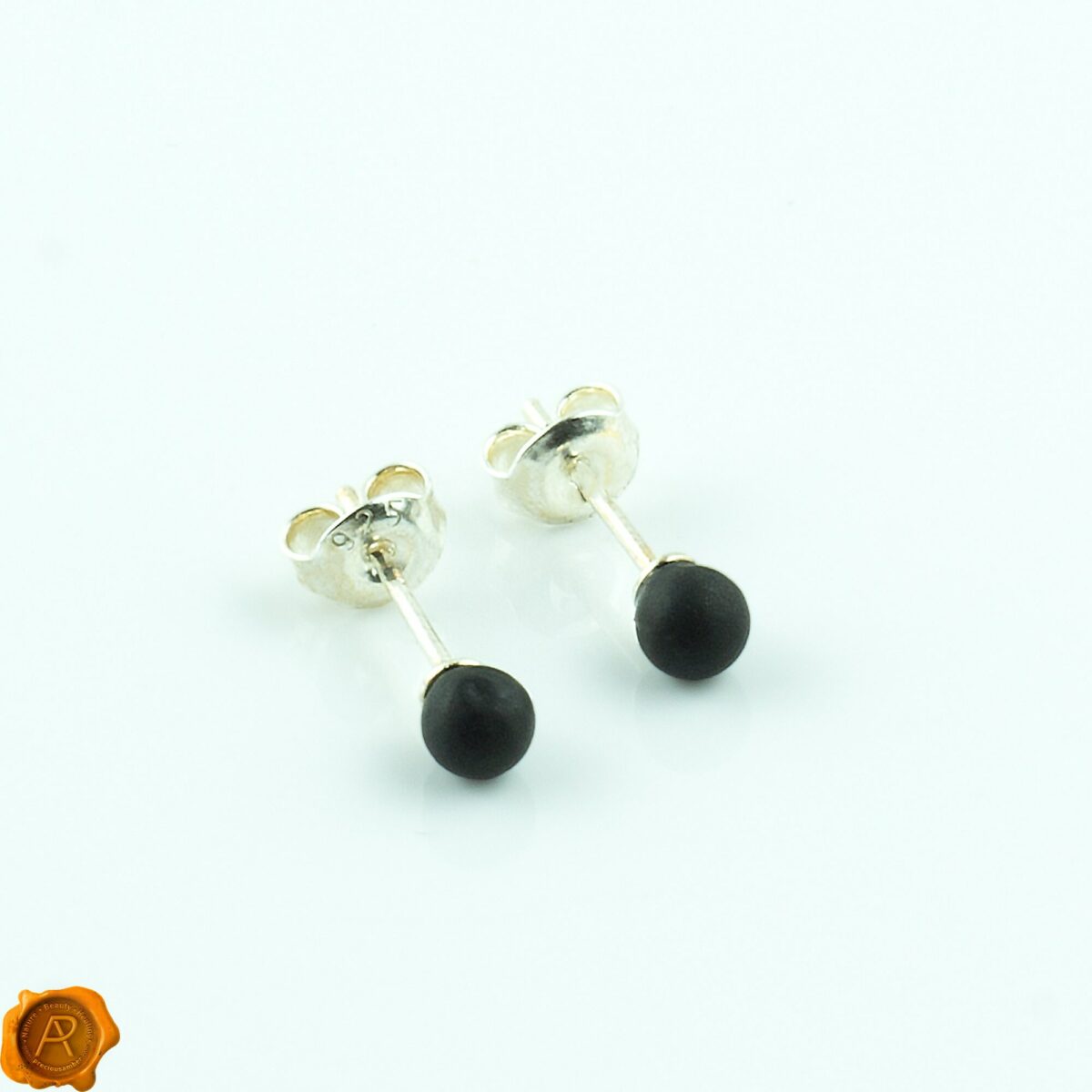 Minimalist Black Amber Stud Earrings - Image 2