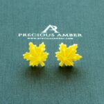Carved Amber Leaf Stud Earrings