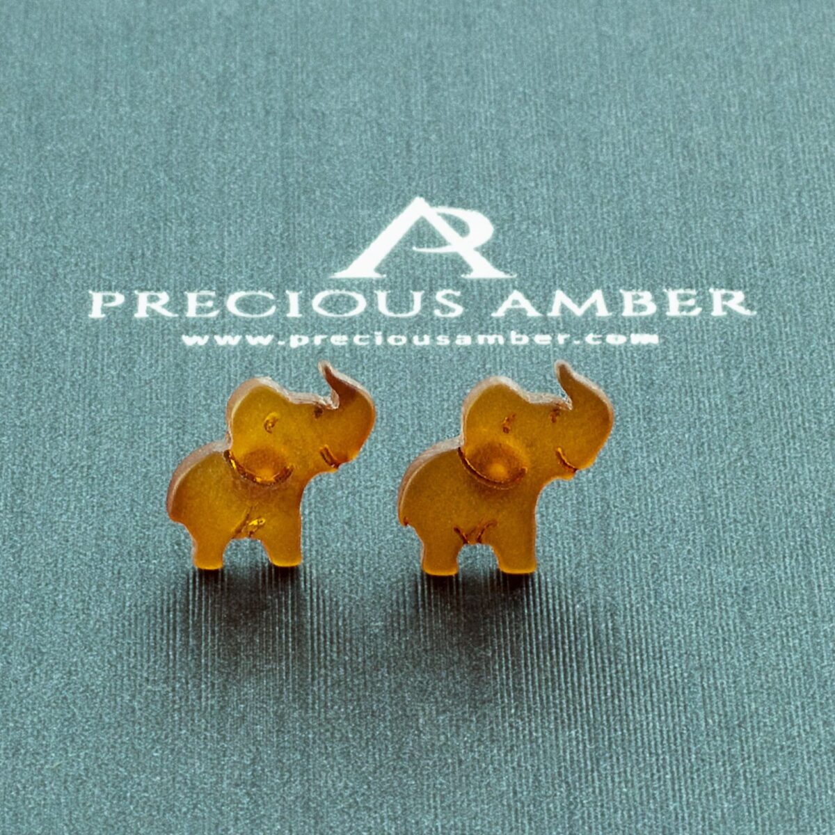 Carved Elephant Amber Stud Earrings - Image 1