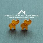 Carved Elephant Amber Stud Earrings