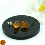 Carved Amber Rose Stud Earrings - Image 3
