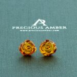 Carved Amber Rose Stud Earrings