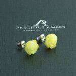 Carved Amber Rose Stud Earrings