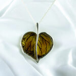Carved Amber Silver Leaf Pendant - Image 3