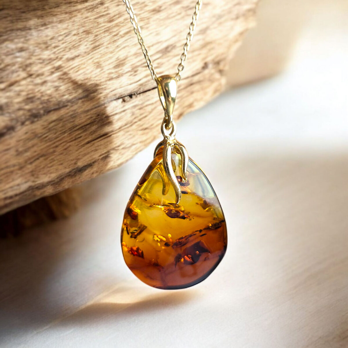 Natural Baltic Amber Large Teardrop Pendant Gold Silver Necklace Gift Women, Chunky Honey Gemstone Gold Jewelry, Big Drop Charm