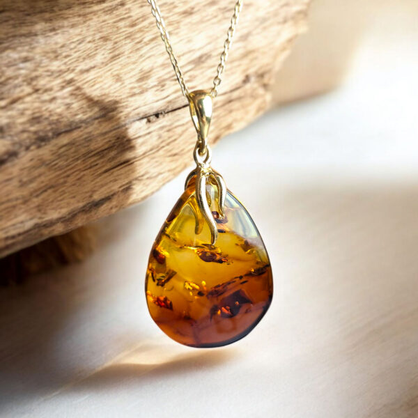 Natural Baltic Amber Large Teardrop Pendant Gold Silver Necklace Gift Women, Chunky Honey Gemstone Gold Jewelry, Big Drop Charm