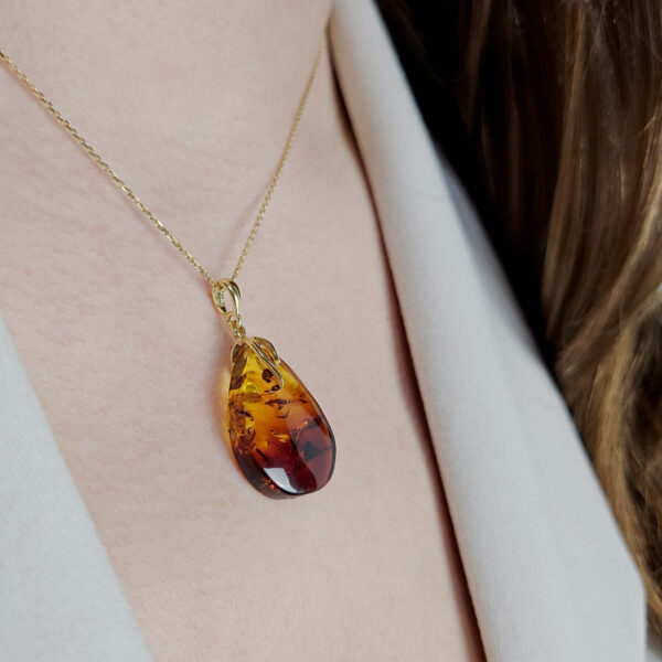 Natural Baltic Amber Large Teardrop Pendant Gold Silver Necklace Gift Women, Chunky Honey Gemstone Gold Jewelry, Big Drop Charm