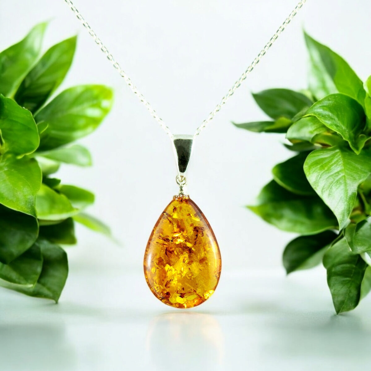 Natural Honey Amber Teardrop Pendant, Classic Drop Tiny Silver Real Amber Gemstone Gift Small Baltic Amber Gold Jewelry Gifts Women