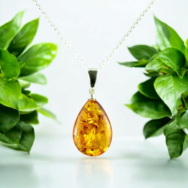 Natural Honey Amber Teardrop Pendant, Classic Drop Tiny Silver Real Amber Gemstone Gift Small Baltic Amber Gold Jewelry Gifts Women