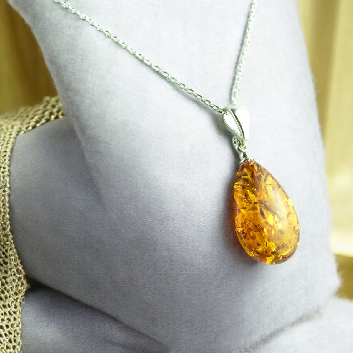 small dainty natural baltic amber teardrop drop pendant necklace real amber jewelry gift
