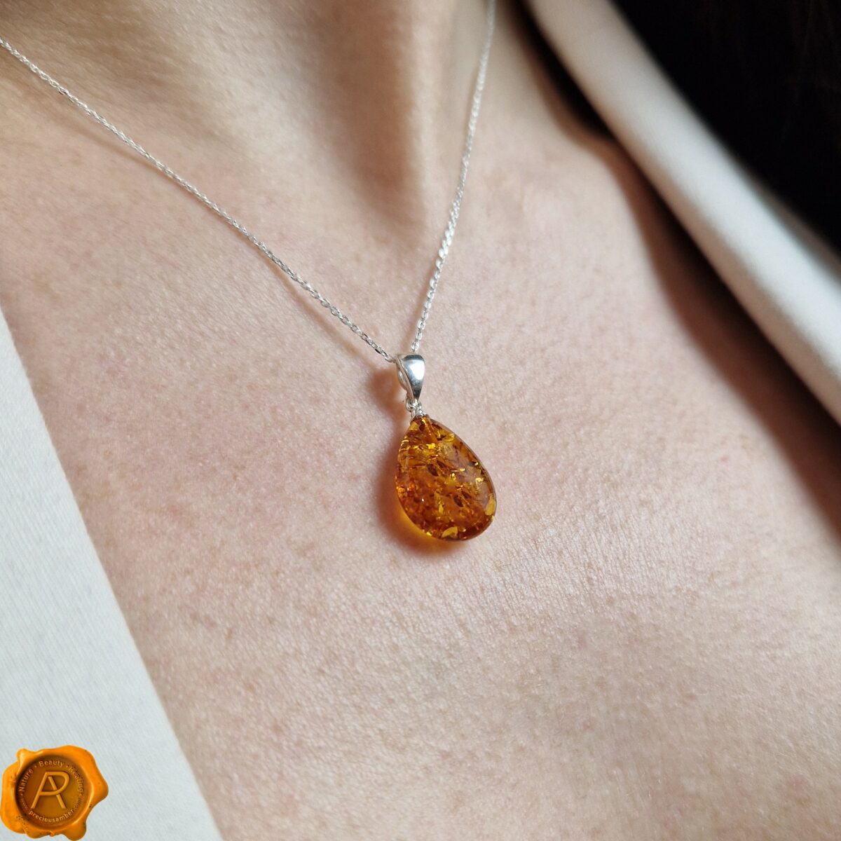 Classic Dainty Amber Teardrop Pendant - Image 2