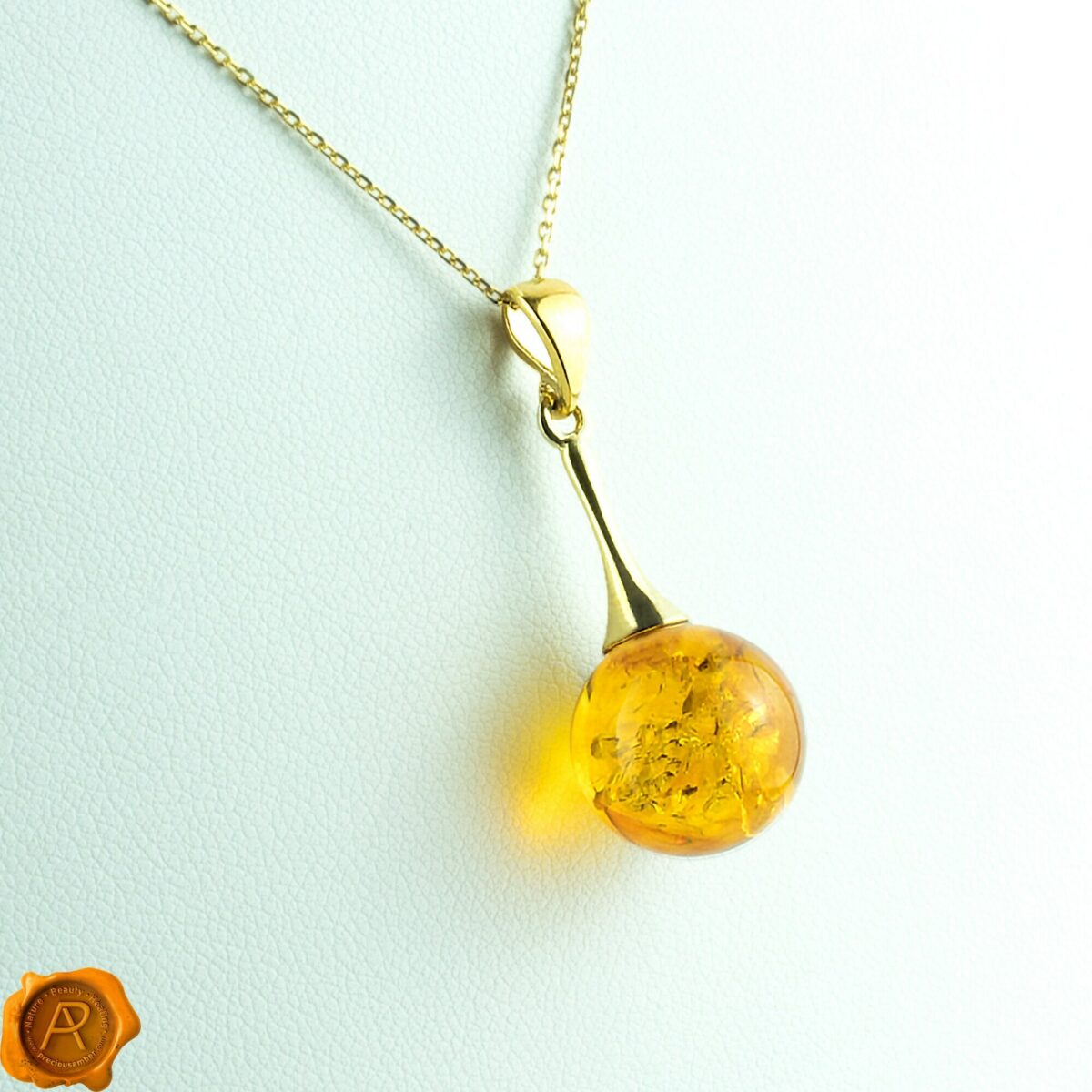 Classic Honey Amber Gold Sphere Pendant - Image 3