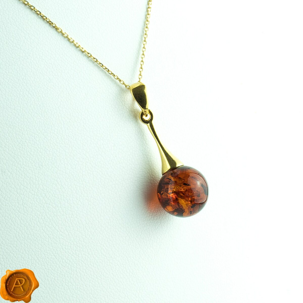 Classic Amber Sphere Gold Pendant - Image 3