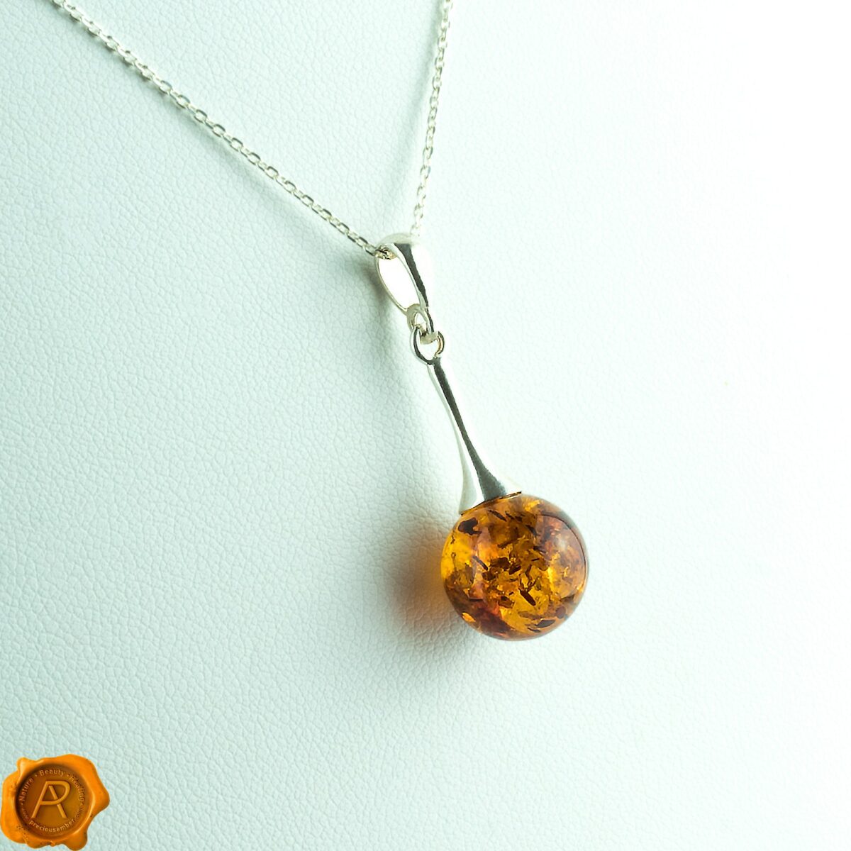 Classic Amber Silver Sphere Pendant - Image 2