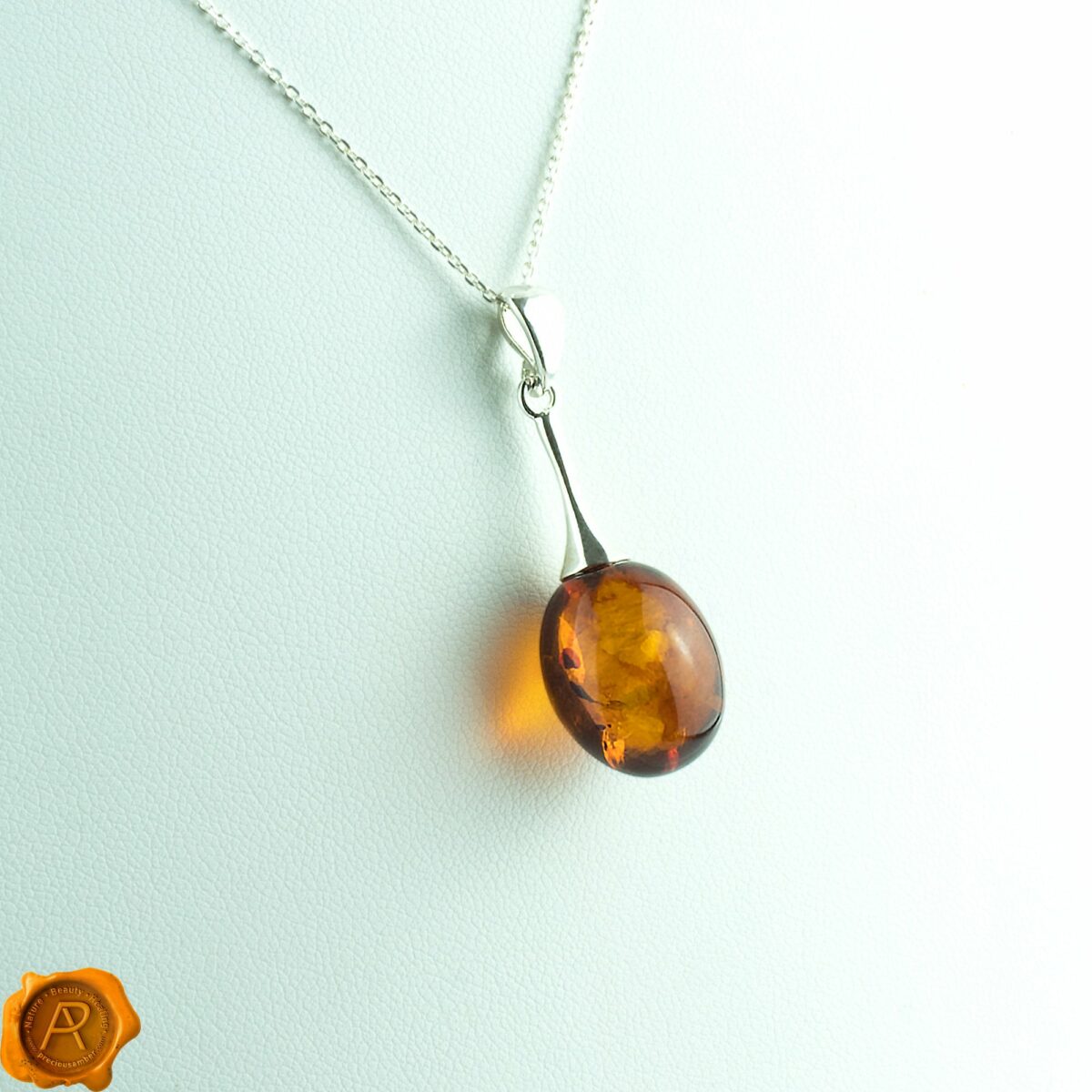 Classic Amber Silver Olive Pendant - Image 3