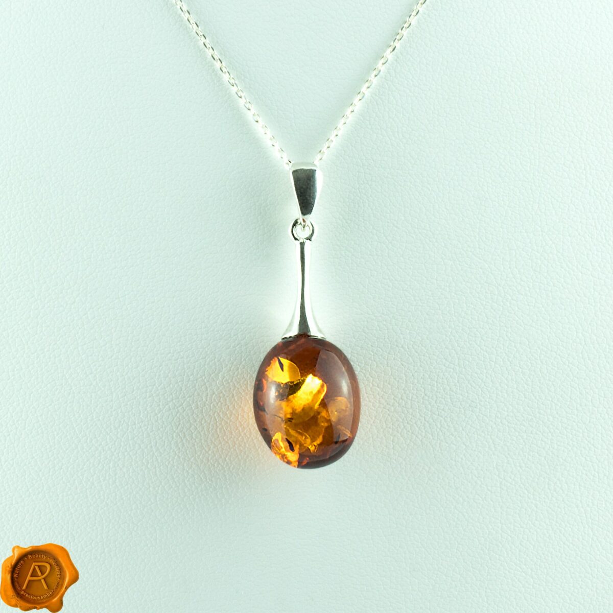 Classic Amber Silver Olive Pendant - Image 4