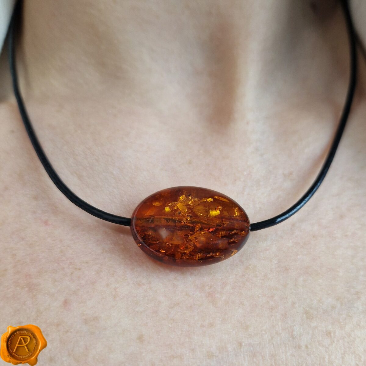 Cognac Amber Amulet Leather Necklace - Image 3