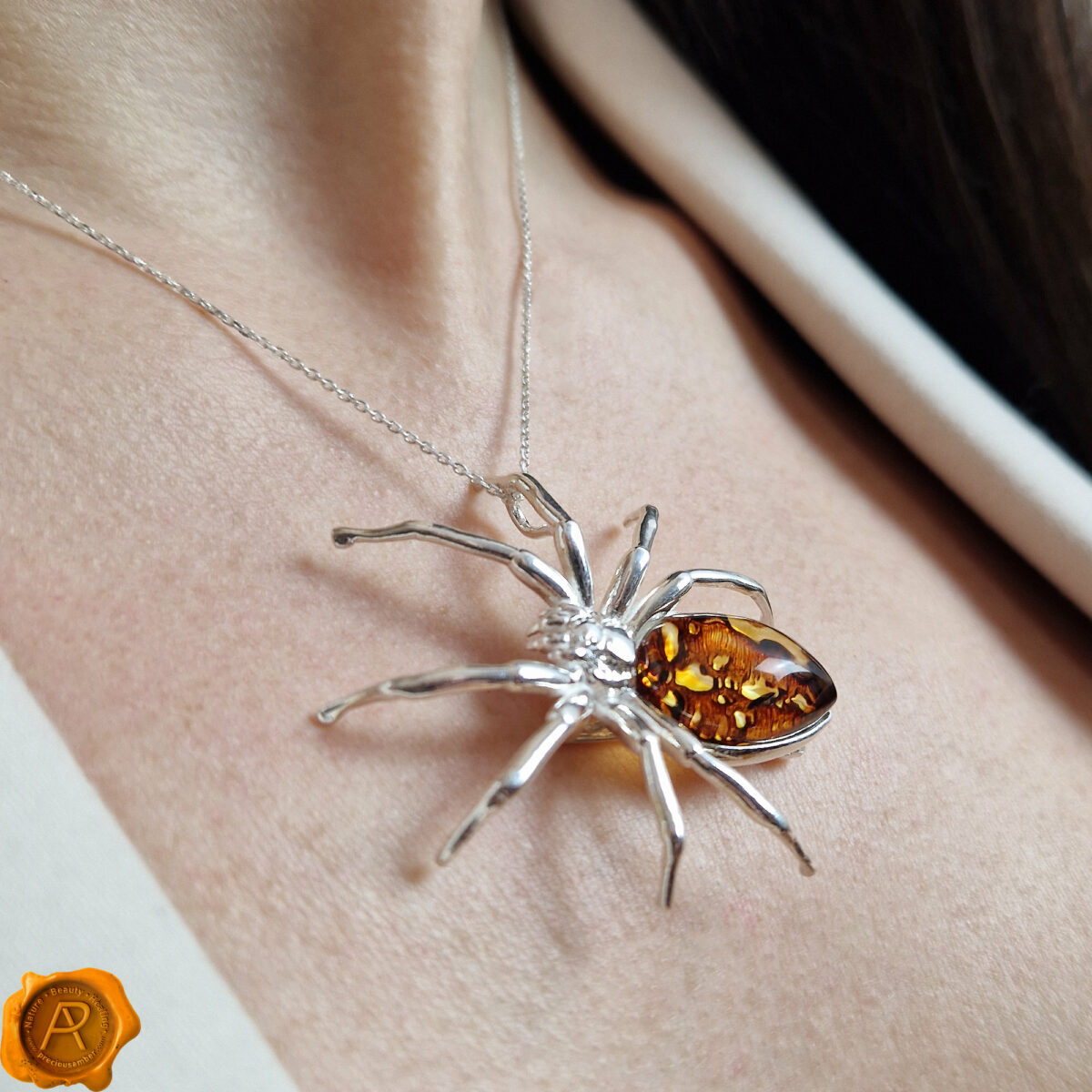 Carved Amber Spider Brooch/Pendant - Image 2