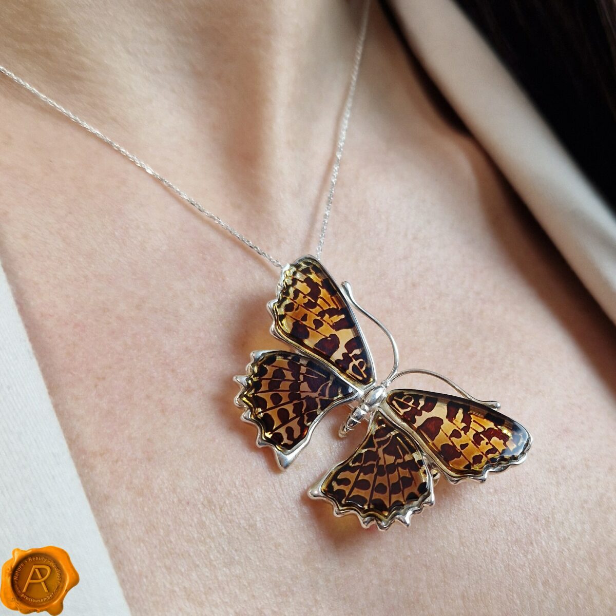 Carved Huge Amber Butterfly Brooch/Pendant - Image 2