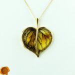 Carved Amber Gold Leaf Pendant - Image 4