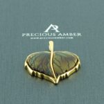 Carved Amber Gold Leaf Pendant