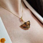 Carved Amber Ginkgo Leaf Brooch Pendant - Image 2