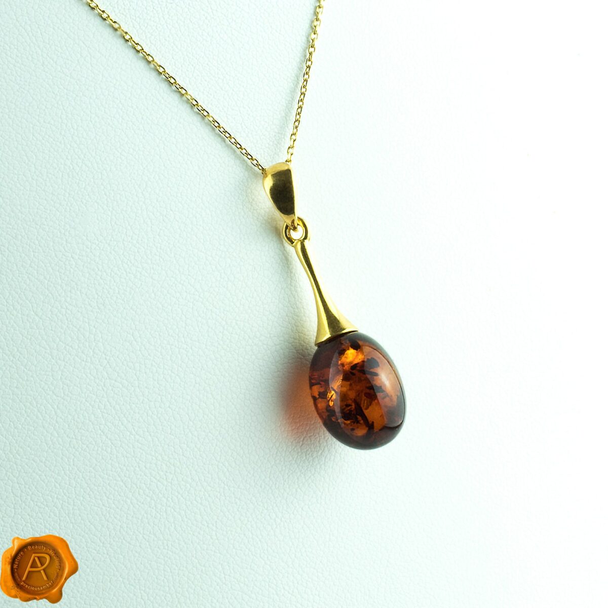 Classic Amber Olive Gold Pendant - Image 4
