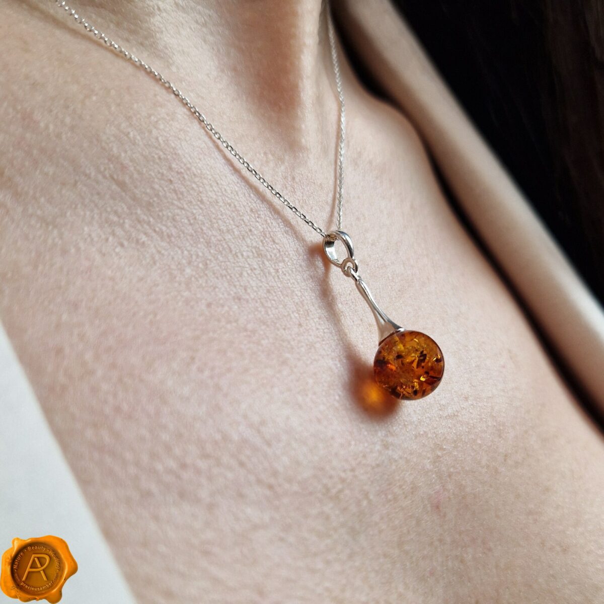 Classic Amber Silver Sphere Pendant - Image 3